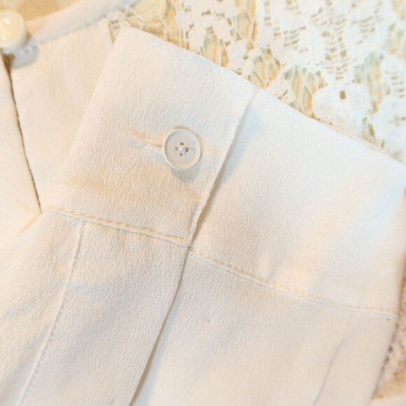 REBECCA TAYLOR Cream Sheer Lace Silk Long Sleeve Popover Blouse Top Size 8 - Picture 8 of 10